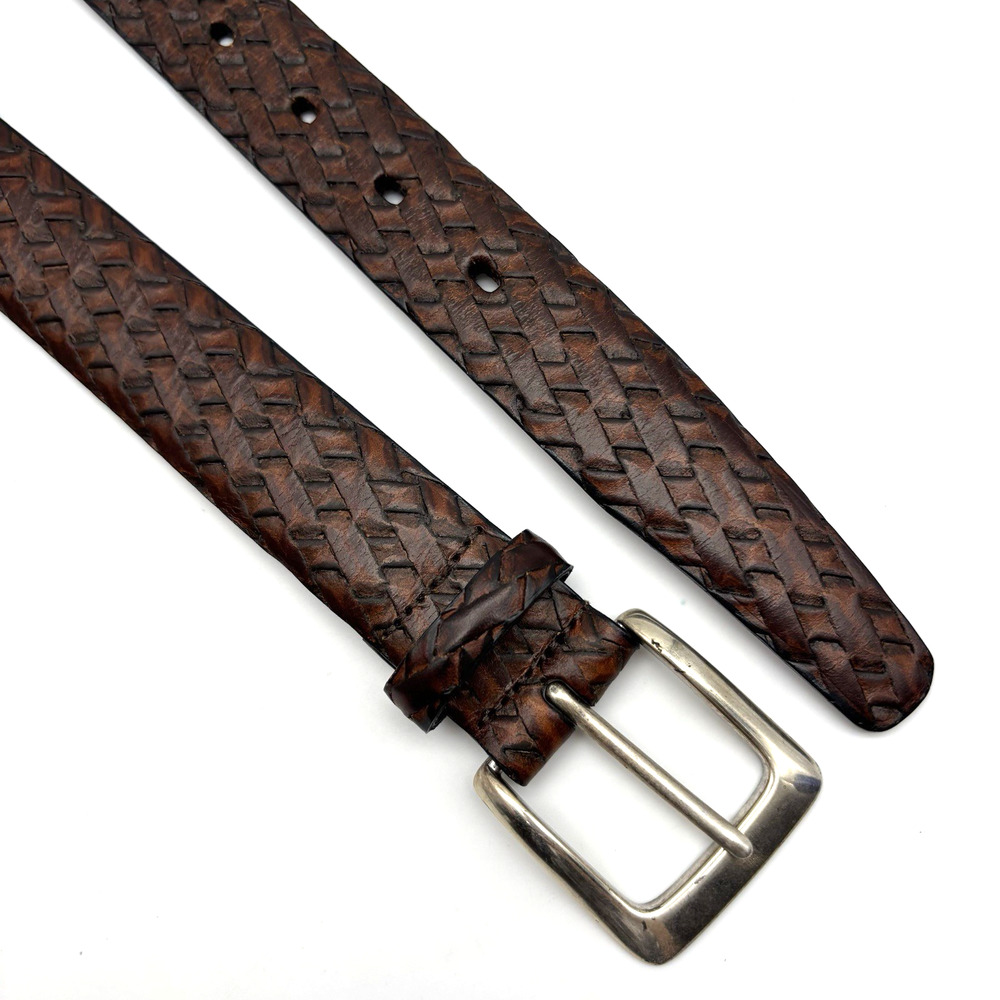 1970s Harris Prestige Brown Basketweave Leather Dress Belt 36 Handcrafted in USA - Picture 10 of 13